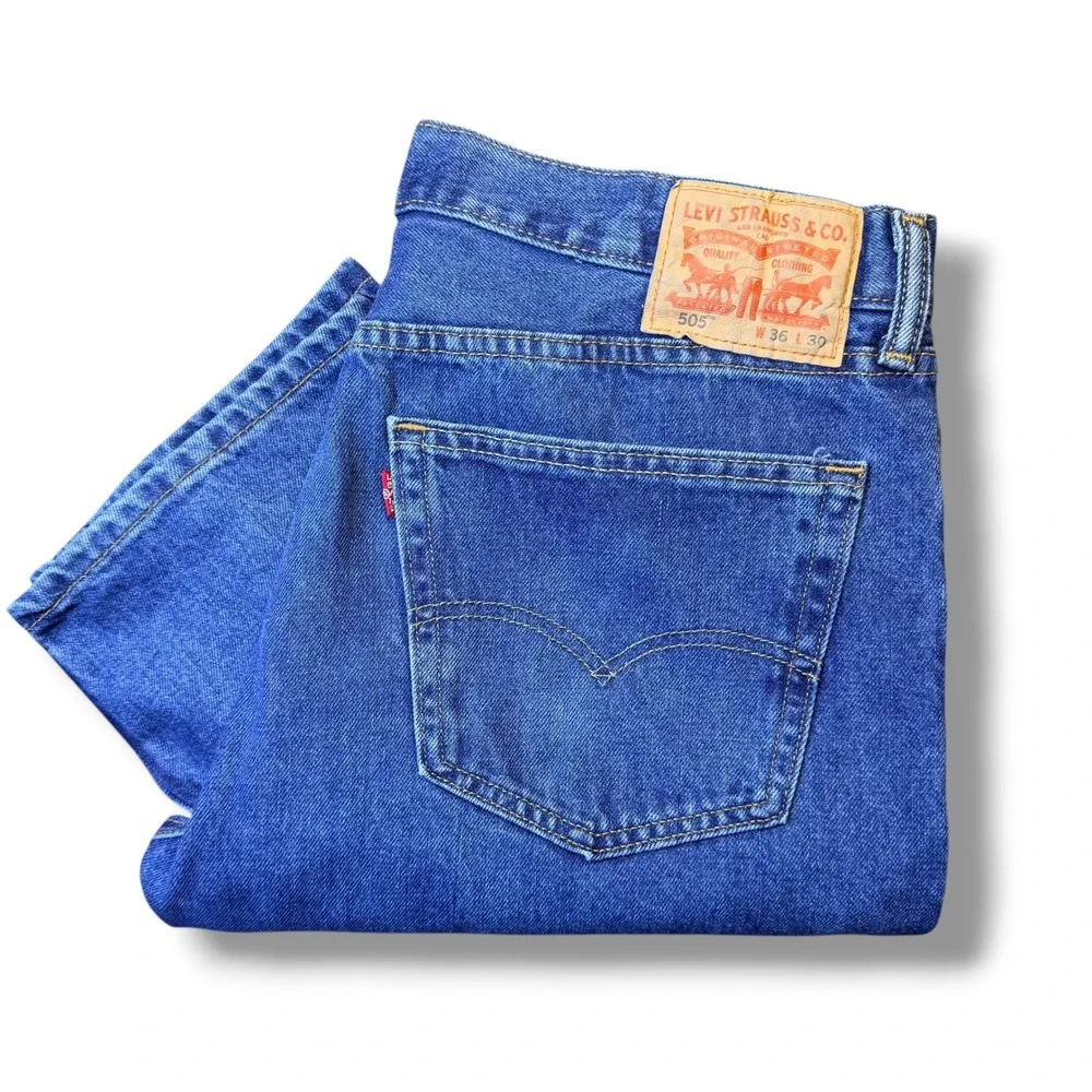 Levis 505 Regular Fit Denim Jeans Mens 36x30 Blue‎ Straight Leg Cotton Denim Y2K